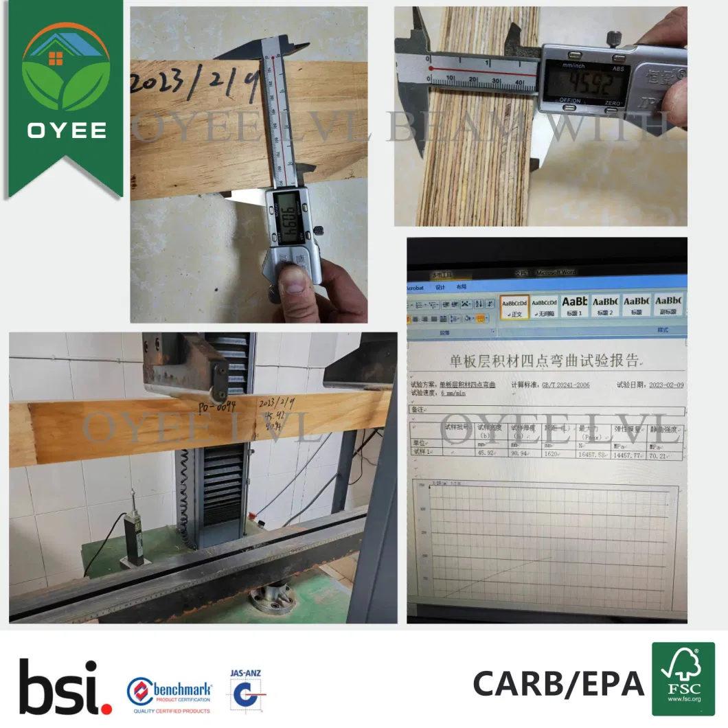 Structural LVL Beam/Timber/Lumber for 90X45mm F17-E 14049MPa a-Bond Glue Lumber with Bsi AS/NZS 4357 for Engineered Wood Beams for Exterior Use LVL